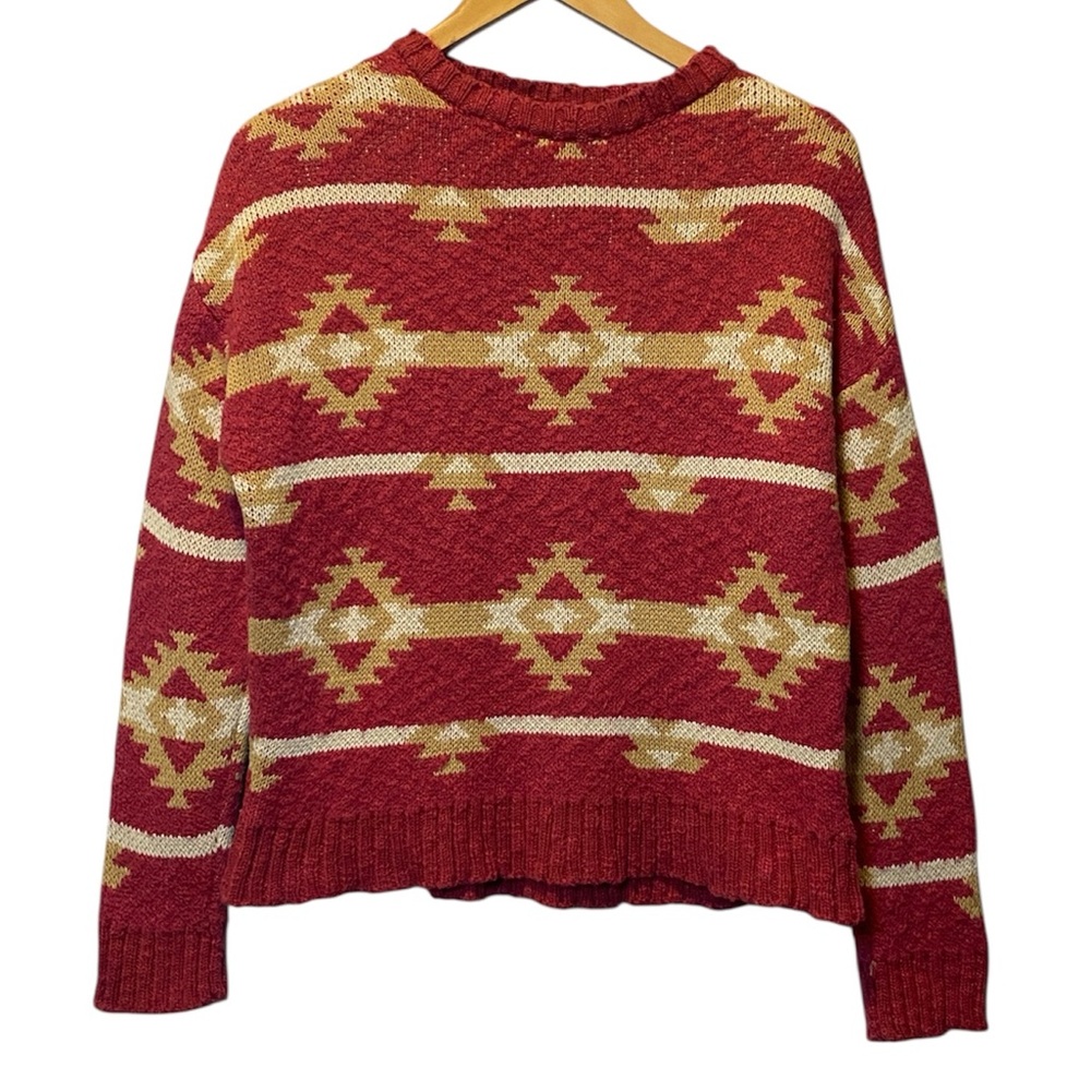 Bohera Sweater Women’s Small Muted Red Aztec Karlie Kay Crewneck Pullover